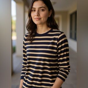 Kim Rogers Navy and Yellow Striped Top (inv# 79)